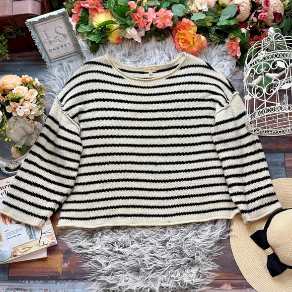 Promesa Cream and Black Striped Knit Sweater - Picture 1 of 4